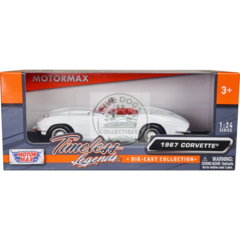1967 chevrolet corvette c2 convertible white with red interior "timeless legends" series 1/24 diecast model car by motormax