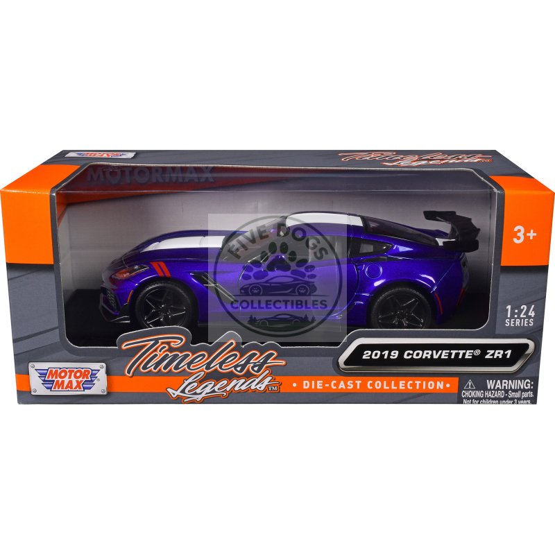 2019 chevrolet corvette zr1 blue metallic and white "timeless legends" series 1/24 diecast model car by motormax