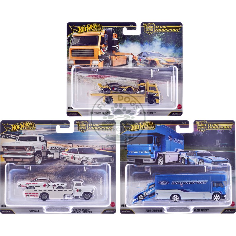 "team transport" 3 piece set j 2025 "car culture" series diecast model cars by hot wheels