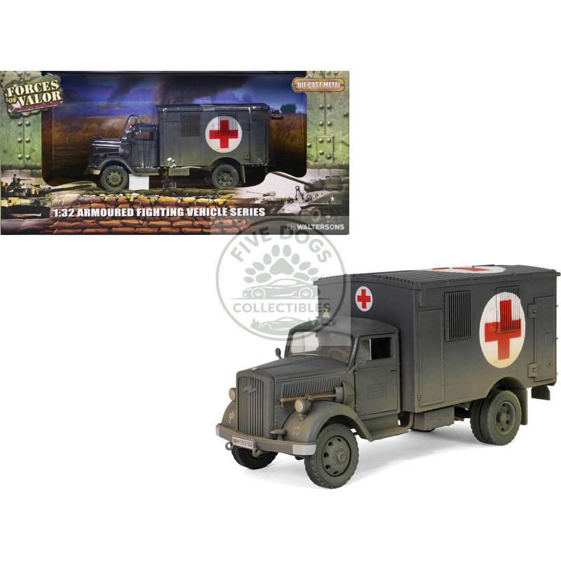 opel blitz kfz.305 ambulance gray (weathered) "german army" "armoured fighting vehicle" series 1/32 diecast model by forces of valor