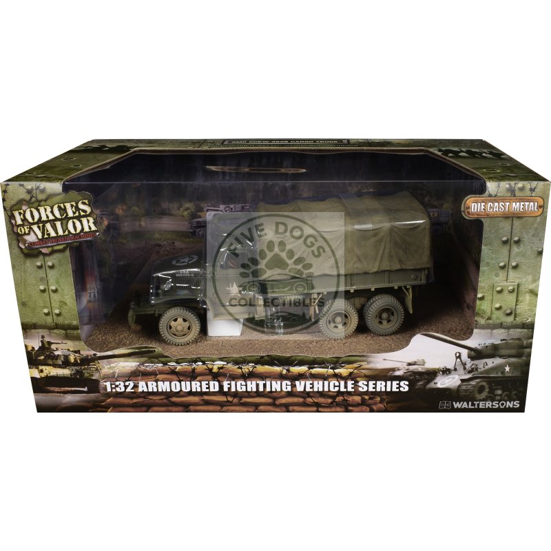 gmc cckw 353b cargo truck with cover "1st infantry division weymouth england world war ii" (1944) united states army with figures "armoured fighting vehicle" series 1/32 diecast model by forces of valor