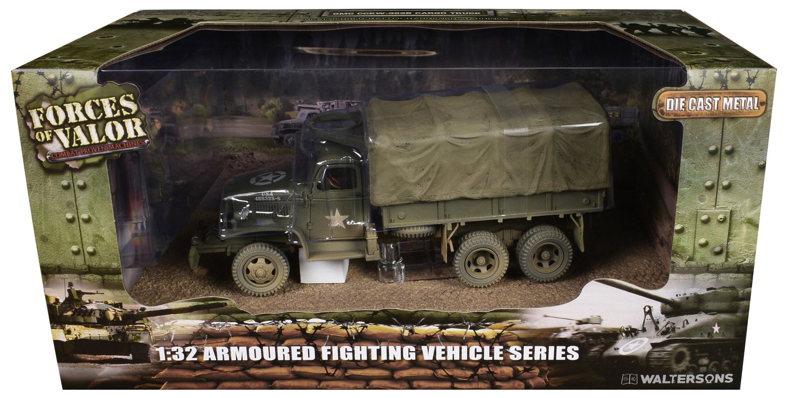 gmc cckw 353b cargo truck with cover "1st infantry division weymouth england world war ii" (1944) united states army with figures "armoured fighting vehicle" series 1/32 diecast model by forces of valor gmc cckw 353b cargo truck with cover "1st infantry division weymouth england world war ii" (1944) united states army with figures "armoured fighting vehicle" series 1/32 diecast model by forces of valor