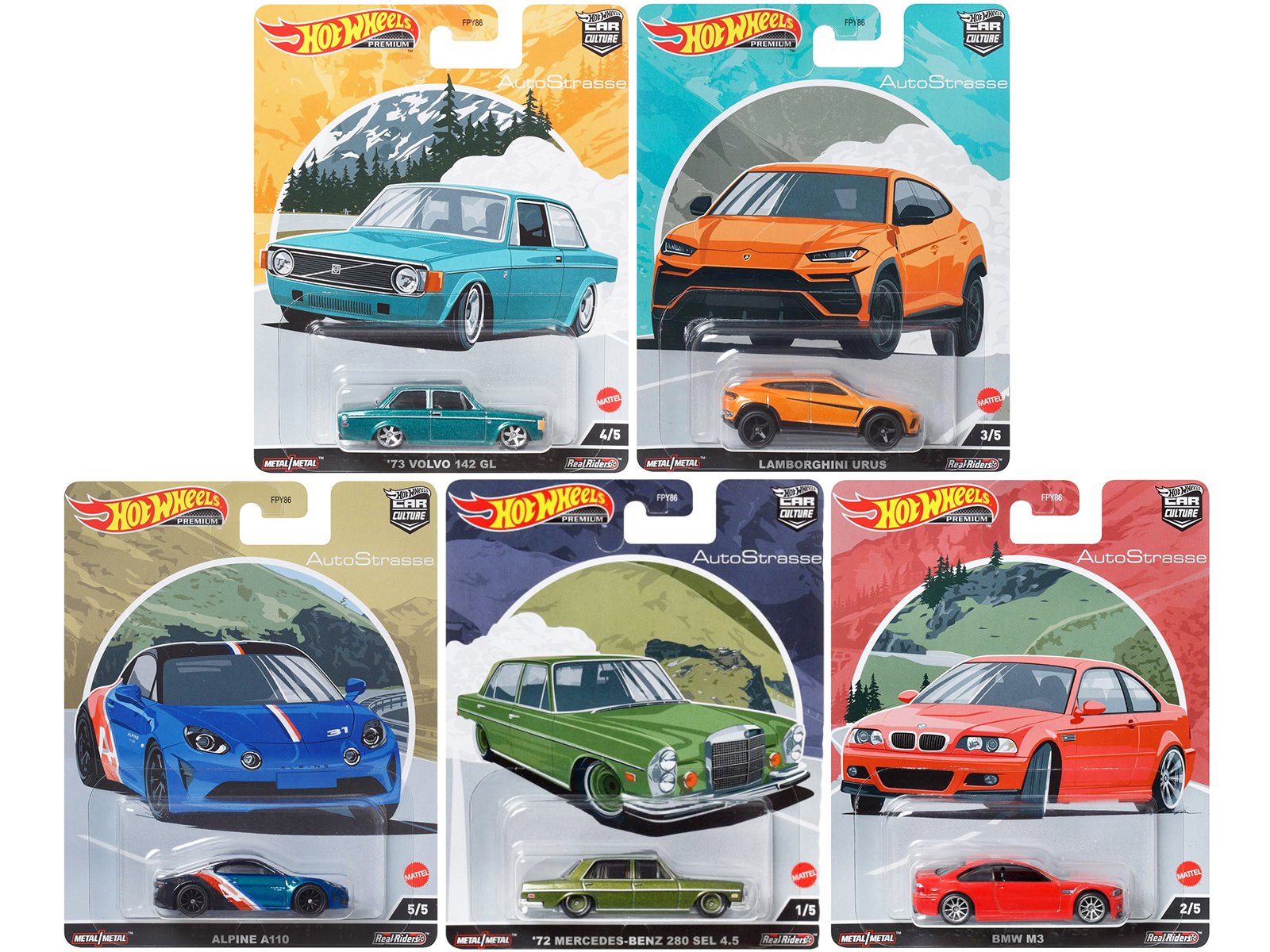 "auto strasse" 5 piece set "car culture" series diecast model cars by hot wheels "auto strasse" 5 piece set "car culture" series diecast model cars by hot wheels