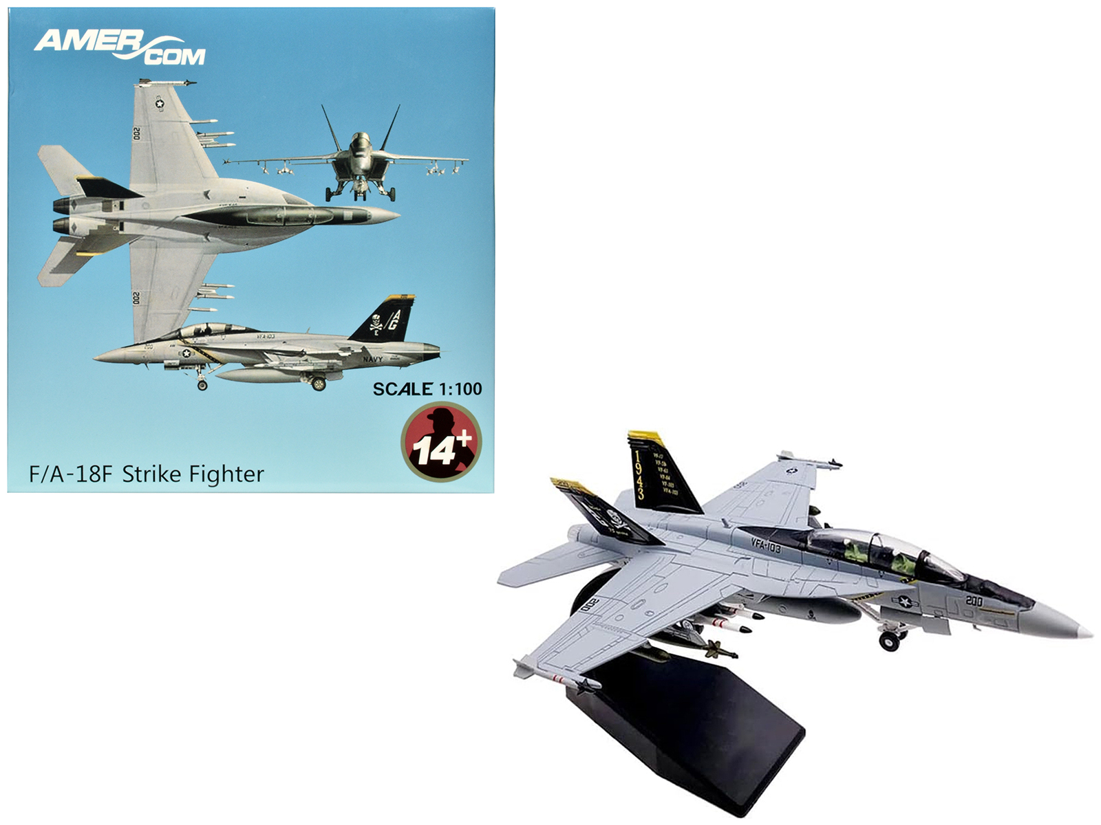 boeing f/a 18f super hornet fighter aircraft "vfa 103 jolly rogers 75th anniversary" (2018) united states navy 1/100 diecast model airplane boeing f/a 18f super hornet fighter aircraft "vfa 103 jolly rogers 75th anniversary" (2018) united states navy 1/100 diecast model airplane