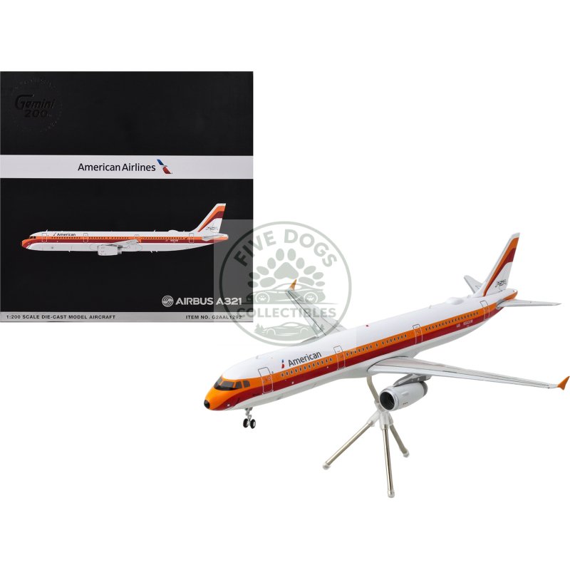 airbus a321 commercial aircraft "american airlines psa" (n582uw) white with red and orange stripes "gemini 200" series 1/200 diecast model airplane by geminijets