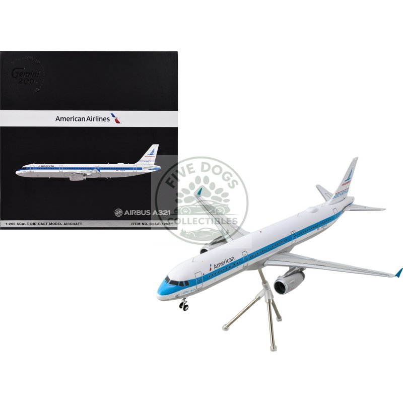 airbus a321 commercial aircraft "american airlines piedmont" (n581uw) white with blue stripes "gemini 200" series 1/200 diecast model airplane by geminijets