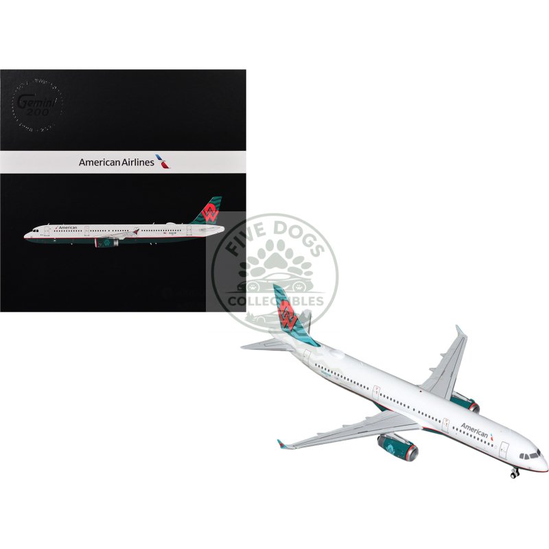 airbus a321 commercial aircraft "american airlines america west heritage livery" (n580uw) white with tail graphics "gemini 200" series 1/200 diecast model airplane by geminijets