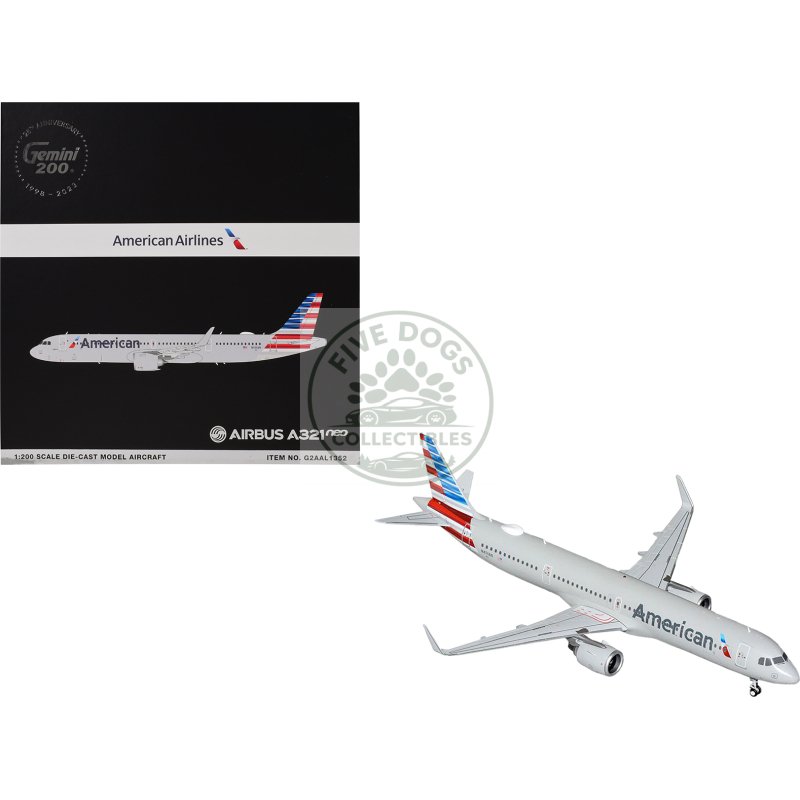 airbus a321neo commercial aircraft "american airlines" (n413an) gray with striped tail "gemini 200" series 1/200 diecast model airplane by geminijets