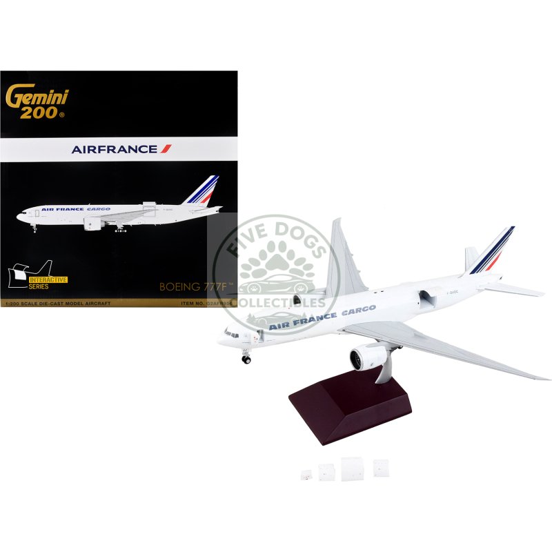 boeing 777f commercial aircraft "air france cargo" white with striped tail "gemini 200 interactive" series 1/200 diecast model airplane by geminijets