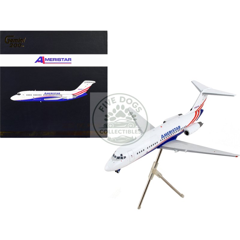 mcdonnell douglas dc 9 15f commercial aircraft "ameristar air cargo" white with blue and red stripes "gemini 200" series 1/200 diecast model airplane by geminijets