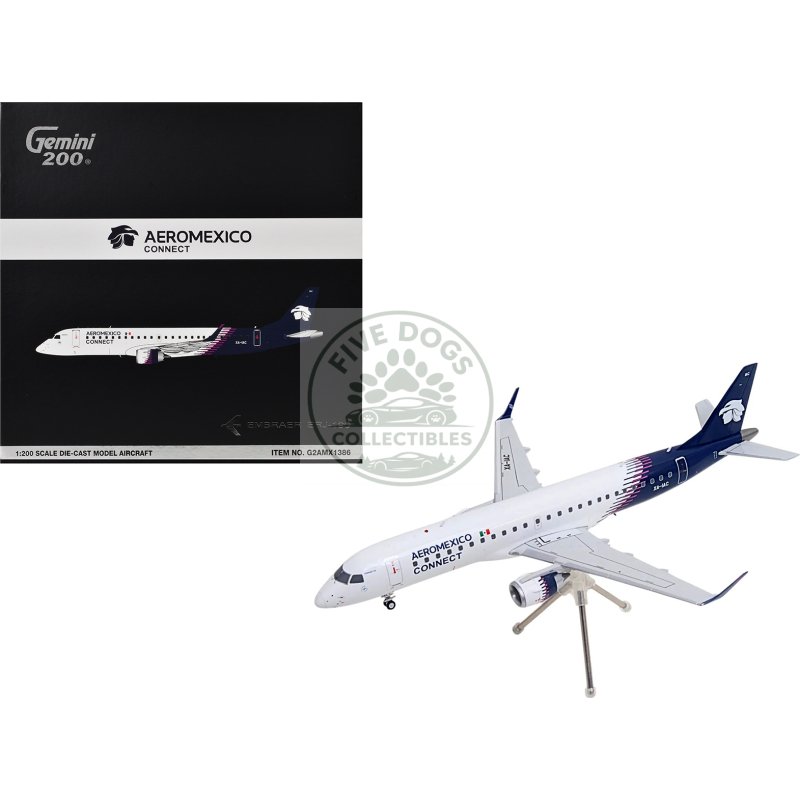 embraer erj 190 commercial aircraft "aeromexico connect" (xa iac) white with blue tail "gemini 200" series 1/200 diecast model airplane by geminijets