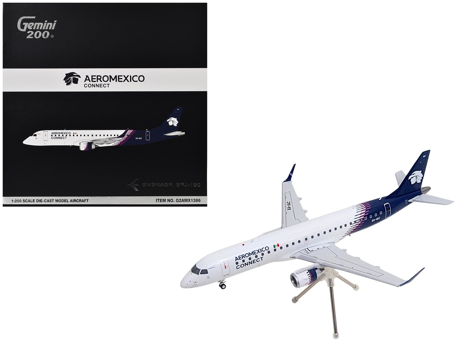 embraer erj 190 commercial aircraft "aeromexico connect" (xa iac) white with blue tail "gemini 200" series 1/200 diecast model airplane by geminijets embraer erj 190 commercial aircraft "aeromexico connect" (xa iac) white with blue tail "gemini 200" series 1/200 diecast model airplane by geminijets