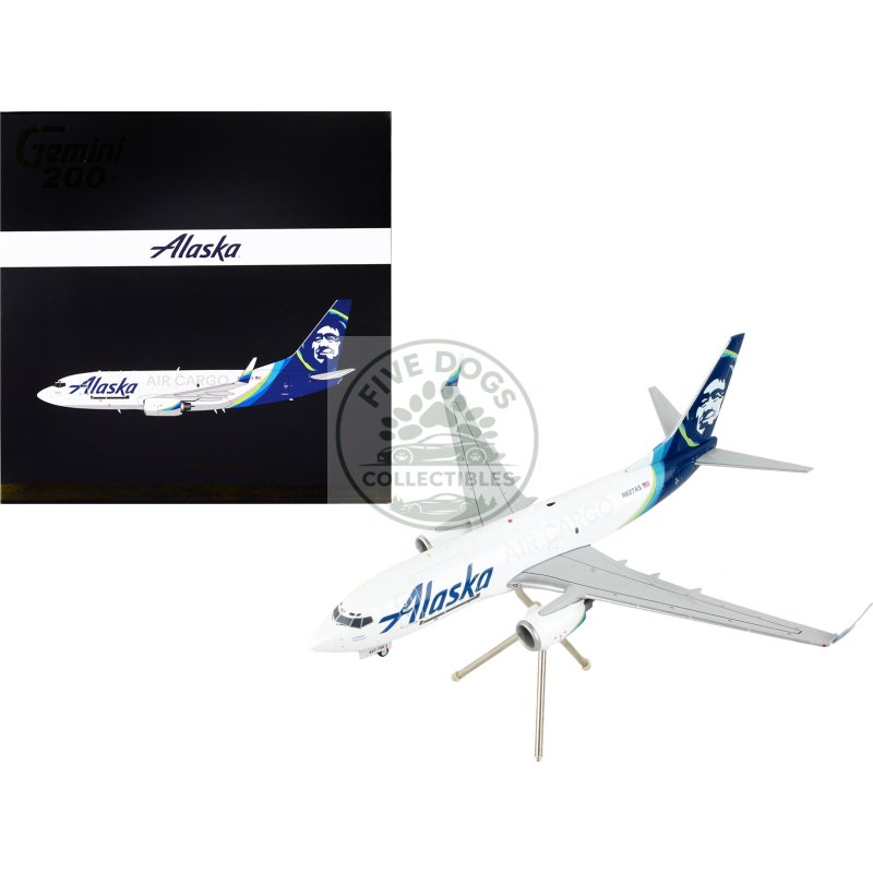 boeing 737 700bdsf commercial aircraft "alaska air cargo" white with blue tail "gemini 200" series 1/200 diecast model airplane by geminijets