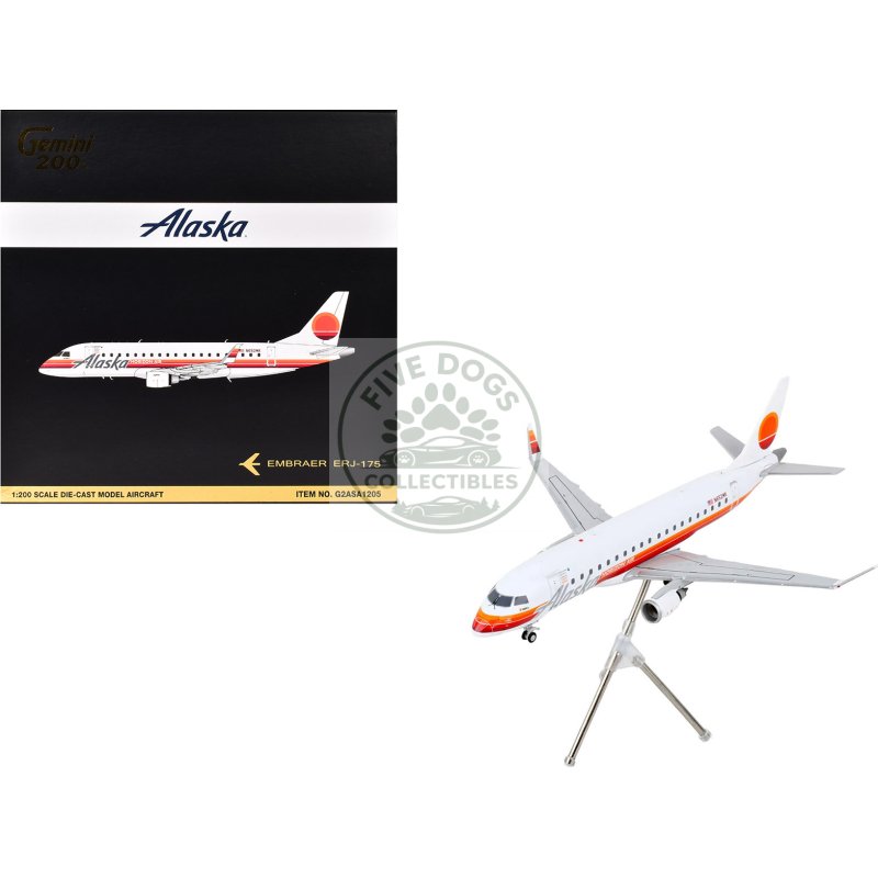 embraer erj 175 commercial aircraft "alaska airlines horizon air" (n652mk) white with red and orange stripes "gemini 200" series 1/200 diecast model airplane by geminijets