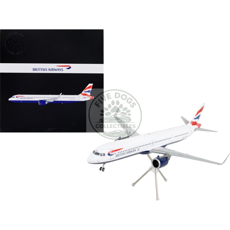 airbus a321neo commercial aircraft "british airways" white with tail stripes "gemini 200" series 1/200 diecast model airplane by geminijets