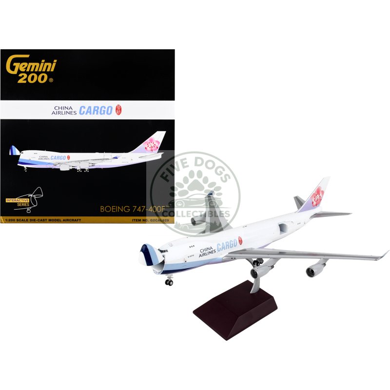 boeing 747 400f commercial aircraft "china airlines cargo" white with purple tail "gemini 200 interactive" series 1/200 diecast model airplane by geminijets