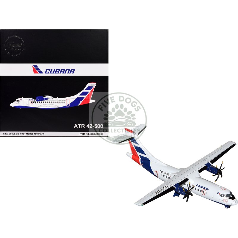 atr 42 500 commercial aircraft "cubana" (cu t1240) white with blue and red tail "gemini 200" series 1/200 diecast model airplane by geminijets