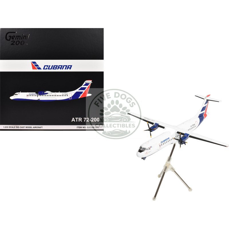atr 72 200 commercial aircraft "cubana de aviacion" (cu t1548) white with red and blue tail "gemini 200" series 1/200 diecast model airplane by geminijets