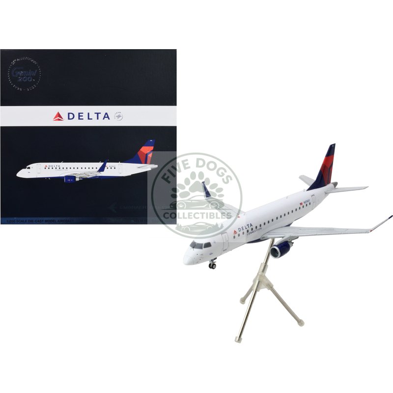 embraer erj 175 commercial aircraft "delta connection" white with blue and red tail "gemini 200" series 1/200 diecast model airplane by geminijets