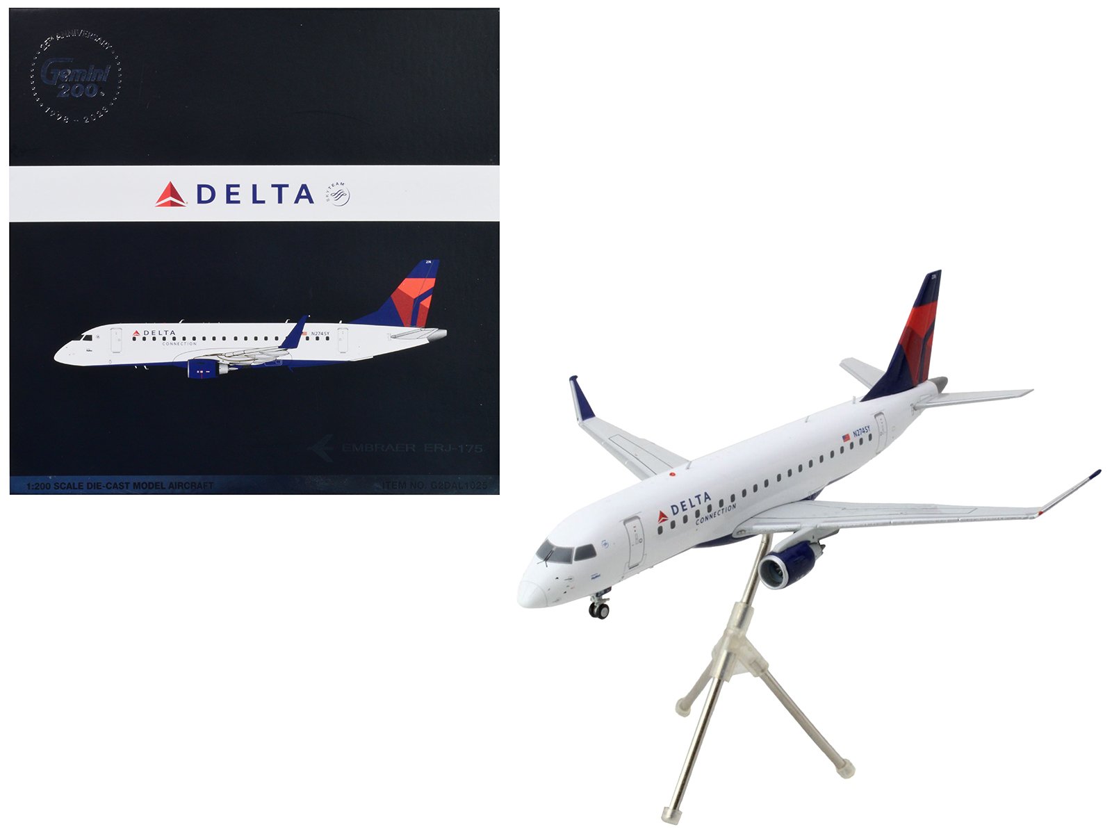 embraer erj 175 commercial aircraft "delta connection" white with blue and red tail "gemini 200" series 1/200 diecast model airplane by geminijets embraer erj 175 commercial aircraft "delta connection" white with blue and red tail "gemini 200" series 1/200 diecast model airplane by geminijets