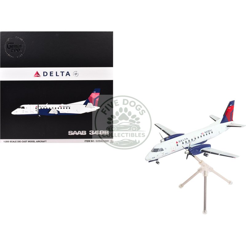 saab 340b commercial aircraft "delta connection mesaba airlines" (n428xj) white with red and blue tail "gemini 200" series 1/200 diecast model airplane by geminijets