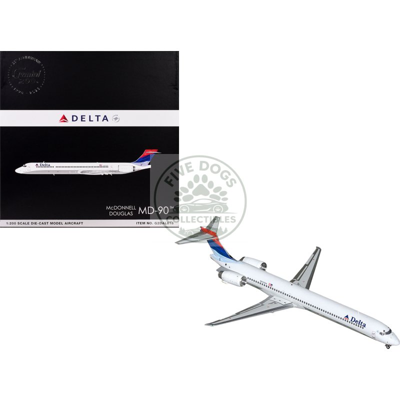 mcdonnell douglas md 90 commercial aircraft "delta air lines" (n910dn) white with blue and red tail "gemini 200" series 1/200 diecast model airplane by geminijets