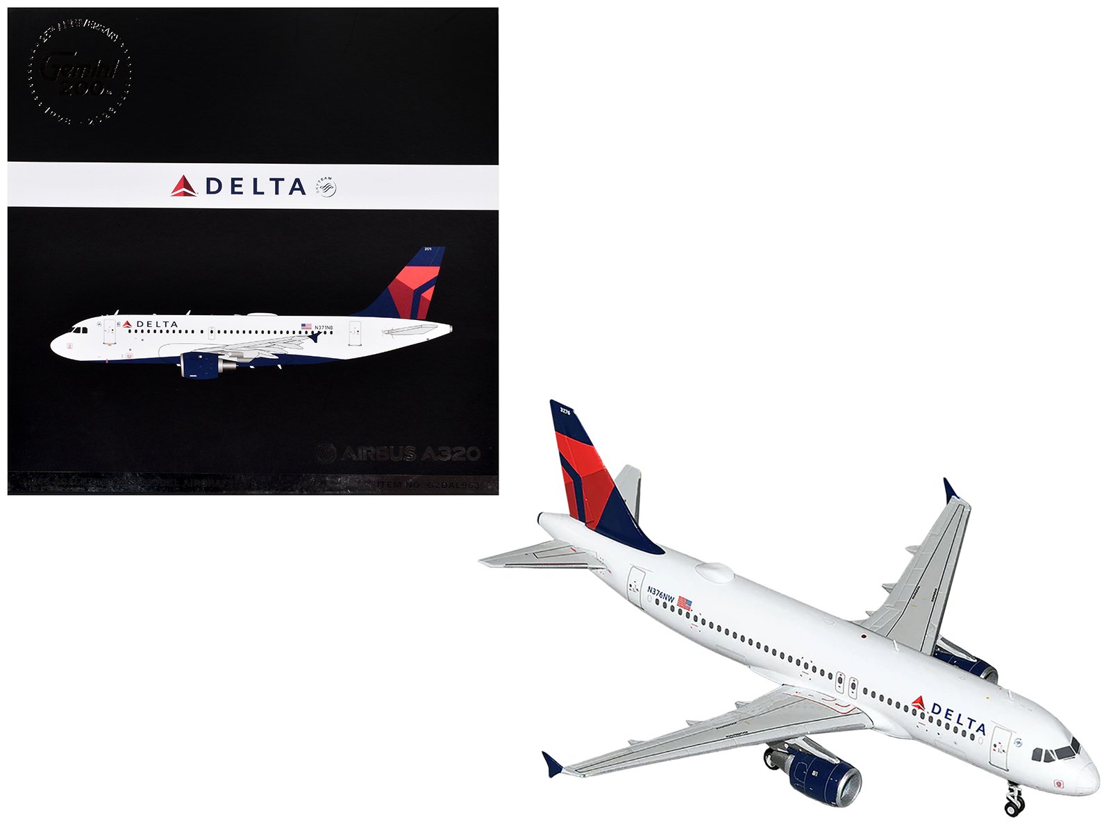 airbus a320 commercial aircraft "delta air lines" (n376nw) white with red and blue tail "gemini 200" series 1/200 diecast model airplane by geminijets airbus a320 commercial aircraft "delta air lines" (n376nw) white with red and blue tail "gemini 200" series 1/200 diecast model airplane by geminijets