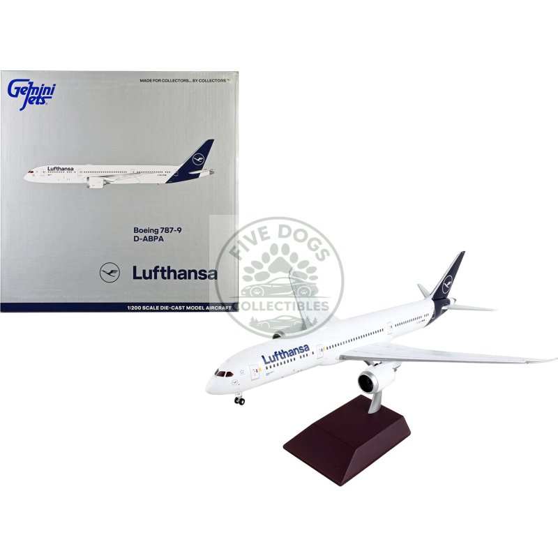 boeing 787 9 commercial aircraft "lufthansa" white with blue tail "gemini 200" series 1/200 diecast model airplane by geminijets