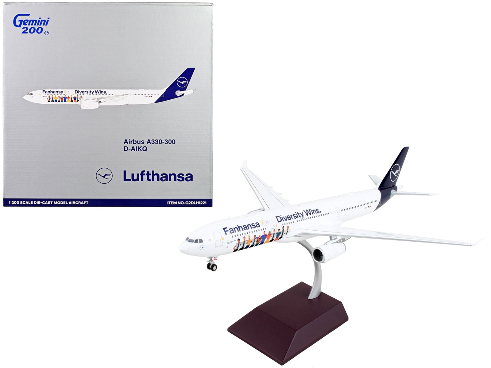 airbus a330 300 commercial aircraft "lufthansa diversity wins" white with blue tail "gemini 200" series 1/200 diecast model airplane by geminijets airbus a330 300 commercial aircraft "lufthansa diversity wins" white with blue tail "gemini 200" series 1/200 diecast model airplane by geminijets