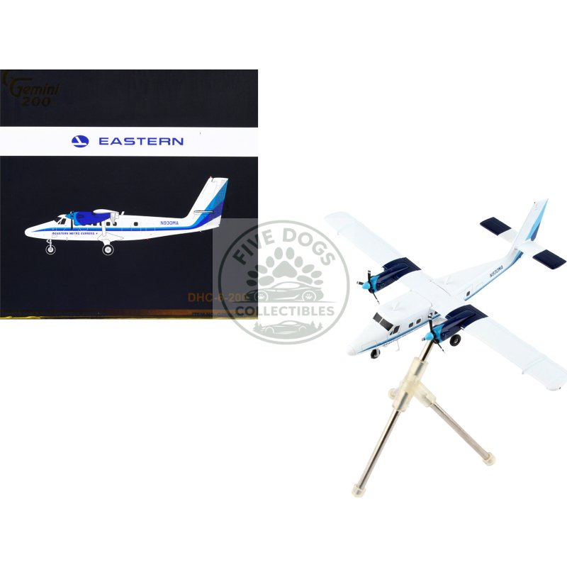 de havilland dhc 6 200 commercial aircraft "eastern air lines metro express" white with blue stripes "gemini 200" series 1/200 diecast model airplane by geminijets