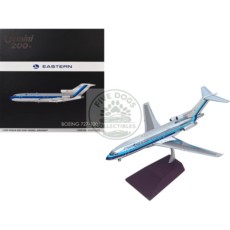 boeing 727 100 commercial aircraft "eastern air lines" (n8120n) silver with blue stripes "gemini 200" series 1/200 diecast model airplane by geminijets