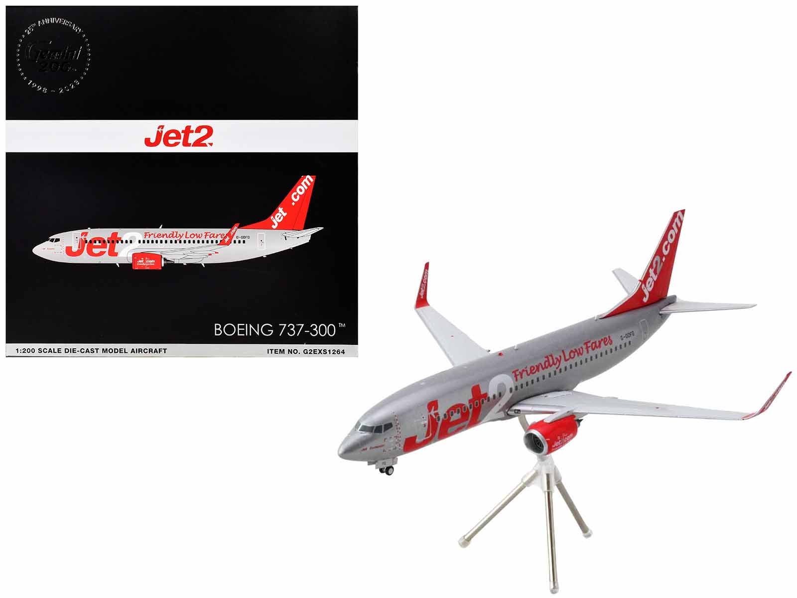 boeing 737 300 commercial aircraft "jet2" (g gdfg) gray metallic with red tail "gemini 200" series 1/200 diecast model airplane by geminijets boeing 737 300 commercial aircraft "jet2" (g gdfg) gray metallic with red tail "gemini 200" series 1/200 diecast model airplane by geminijets