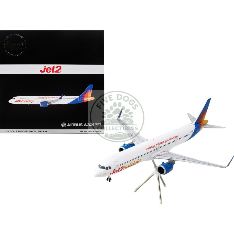 airbus a321neo commercial aircraft "jet2holidays" (g sunb) white with tail graphics "gemini 200" series 1/200 diecast model airplane by geminijets