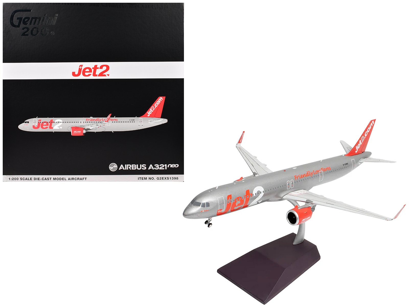 airbus a321neo commercial aircraft "jet2" (g suno) silver with red tail "gemini 200" series 1/200 diecast model airplane by geminijets airbus a321neo commercial aircraft "jet2" (g suno) silver with red tail "gemini 200" series 1/200 diecast model airplane by geminijets