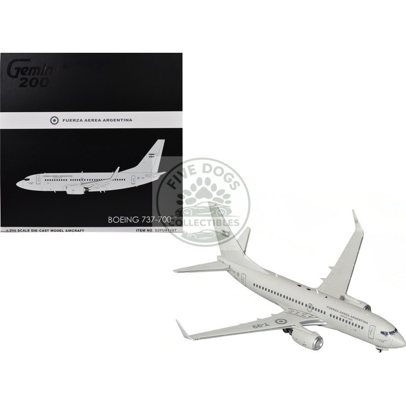 boeing 737 700 transport aircraft "fuerza aerea argentina (air force)" (t 99) gray "gemini 200" series 1/200 diecast model airplane by geminijets