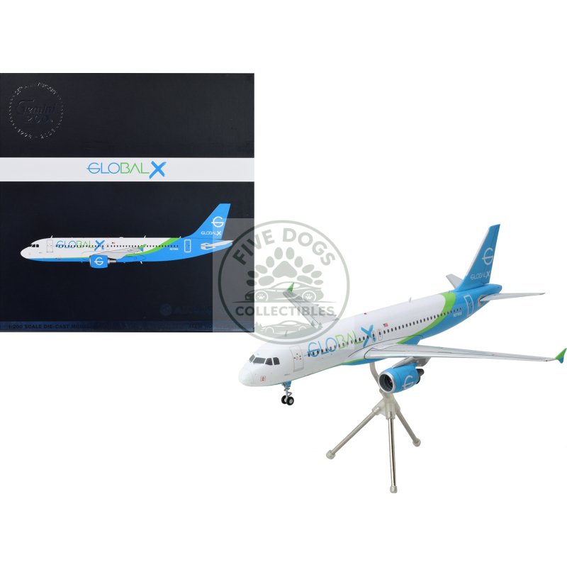 airbus a320 commercial aircraft "globalx airlines" white with blue and green tail "gemini 200" series 1/200 diecast model airplane by geminijets