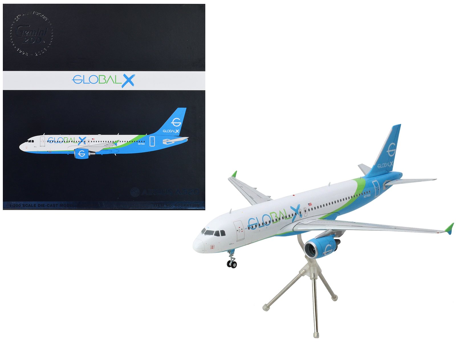 airbus a320 commercial aircraft "globalx airlines" white with blue and green tail "gemini 200" series 1/200 diecast model airplane by geminijets airbus a320 commercial aircraft "globalx airlines" white with blue and green tail "gemini 200" series 1/200 diecast model airplane by geminijets