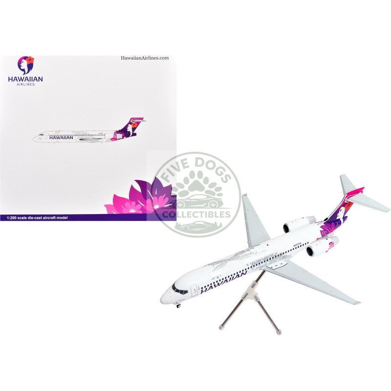 boeing 717 200 commercial aircraft "hawaiian airlines" (n492ha) white with purple tail graphics "gemini 200" series 1/200 diecast model airplane by geminijets