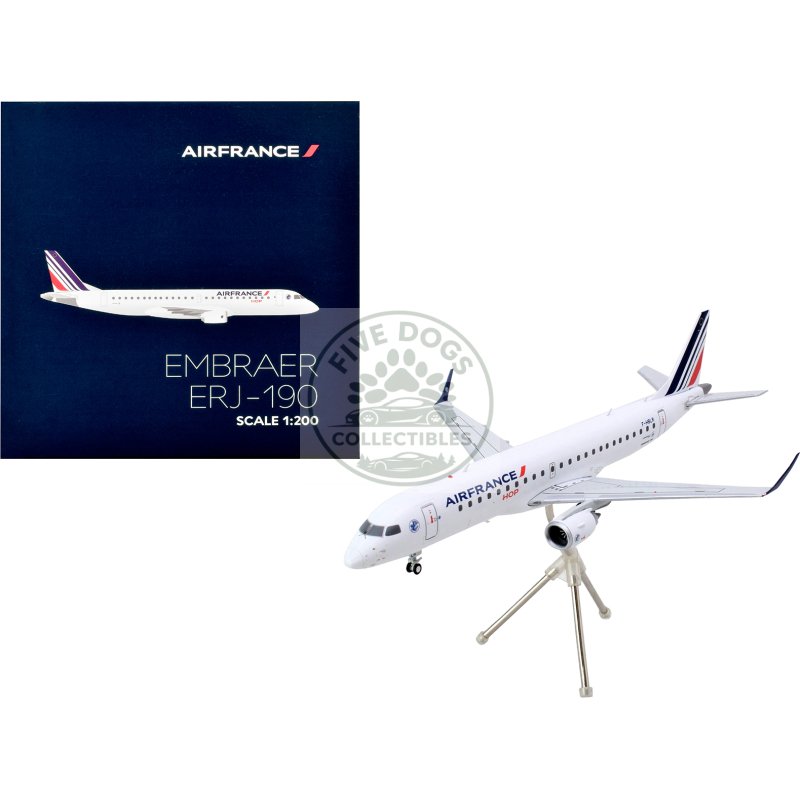 embraer erj 190 commercial aircraft "air france hop" (f hbln) white with striped tail "gemini 200" series 1/200 diecast model airplane by geminijets