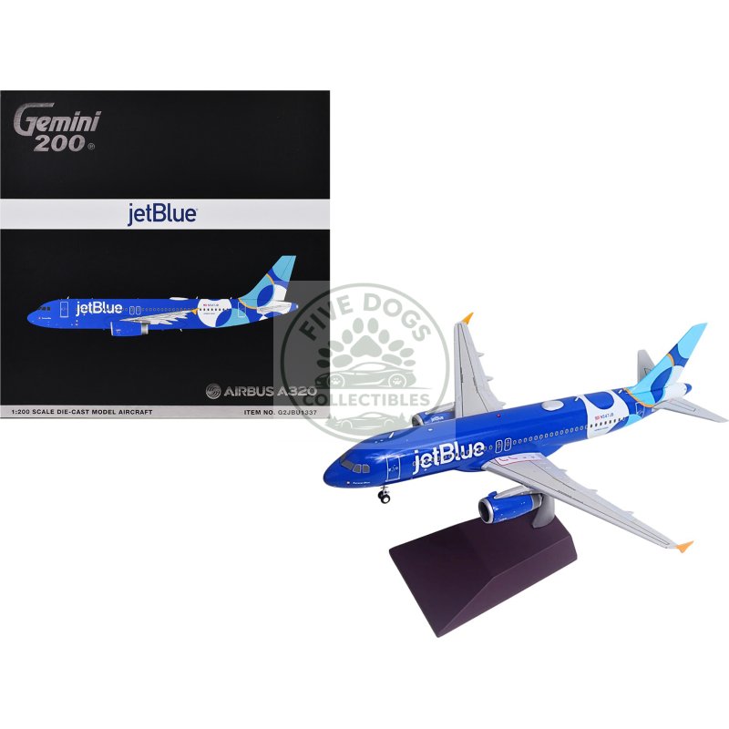 airbus a320 commercial aircraft "jetblue airways forever blue" (n547jb) blue with graphics "gemini 200" series 1/200 diecast model airplane by geminijets