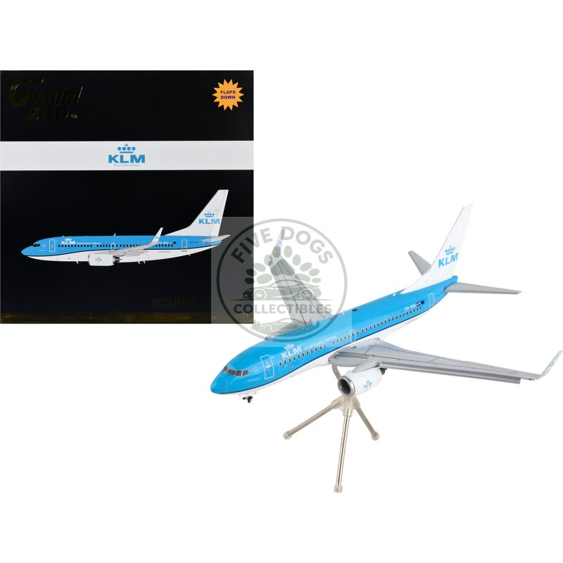 boeing 737 700 commercial aircraft with flaps down "klm royal dutch airlines" blue with white tail "gemini 200" series 1/200 diecast model airplane by geminijets