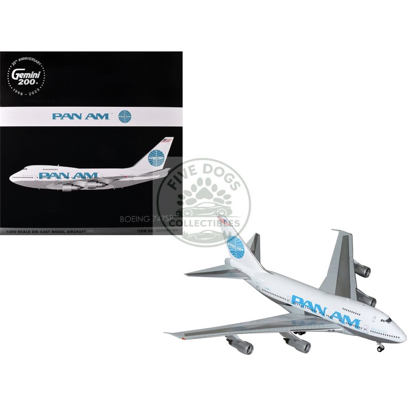 boeing 747sp commercial aircraft "pan american airways" (n531pa) white with blue tail graphics "gemini 200" series 1/200 diecast model airplane by geminijets