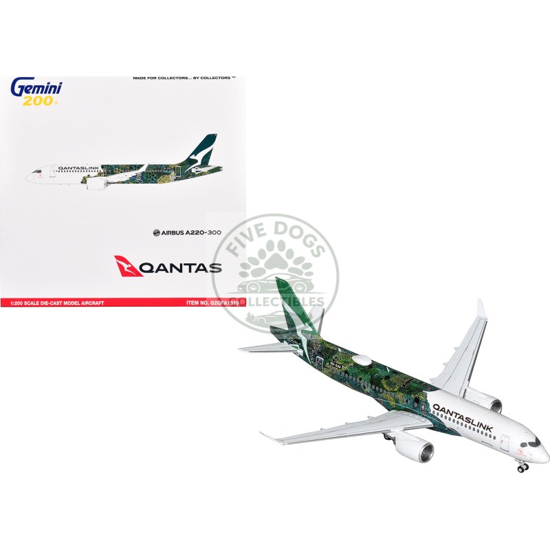 airbus a220 300 commercial aircraft "qantaslink minyma kutjara tjukurpa livery" (n531pa) white with green graphics "gemini 200" series 1/200 diecast model airplane by geminijets