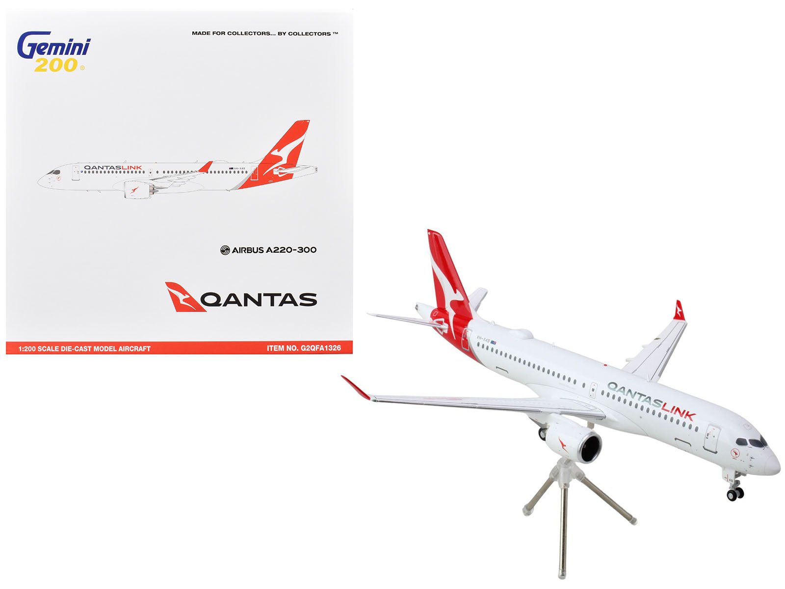 airbus a220 300 commercial aircraft "qantaslink qantas airways" (vh 4xb) white with red tail "gemini 200" series 1/200 diecast model airplane by geminijets airbus a220 300 commercial aircraft "qantaslink qantas airways" (vh 4xb) white with red tail "gemini 200" series 1/200 diecast model airplane by geminijets