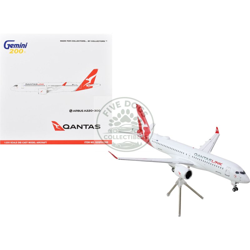 airbus a220 300 commercial aircraft "qantaslink qantas airways" (vh 4xb) white with red tail "gemini 200" series 1/200 diecast model airplane by geminijets