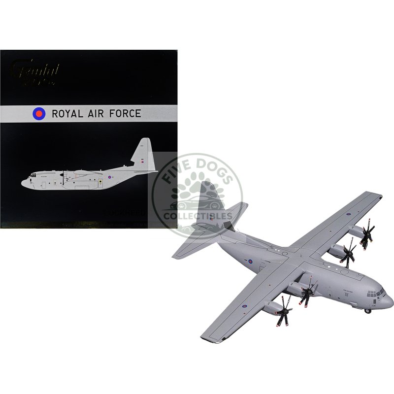 lockheed c 130j super hercules transport aircraft "british royal air force" gray "gemini 200" series 1/200 diecast model airplane by geminijets