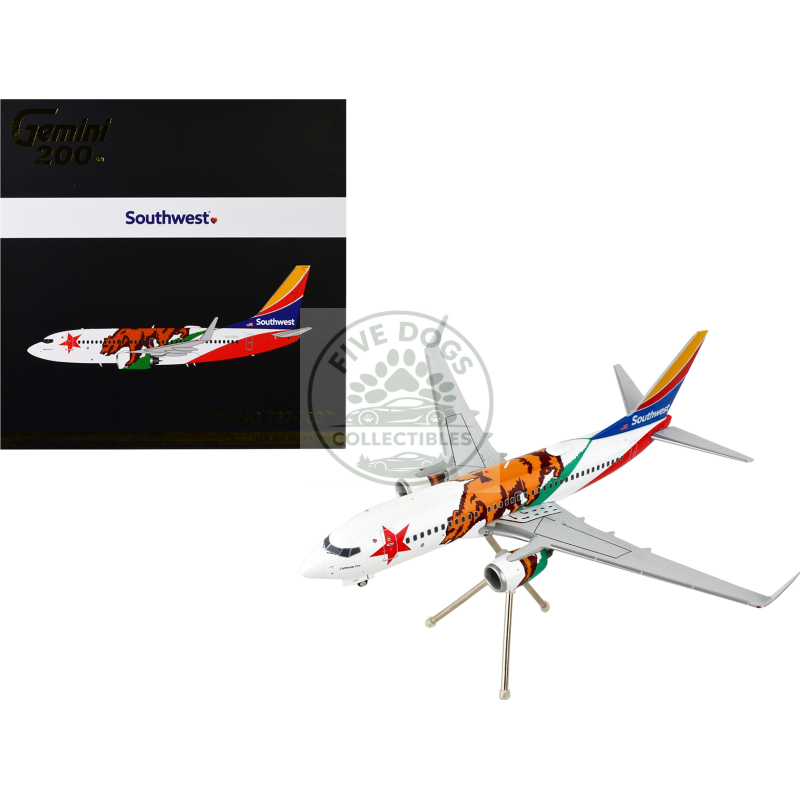 boeing 737 700 commercial aircraft "southwest airlines california one" california flag livery "gemini 200" series 1/200 diecast model airplane by geminijets