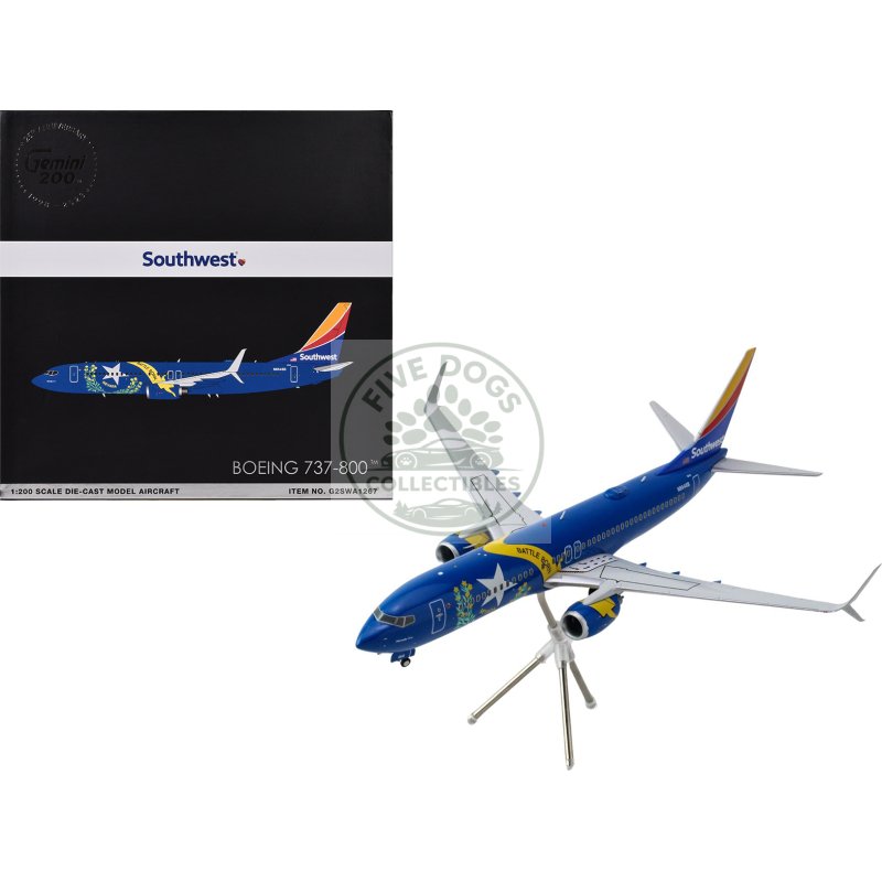 boeing 737 800 commercial aircraft "southwest airlines nevada one" (n8646b) blue with tail stripes "gemini 200" series 1/200 diecast model airplane by geminijets