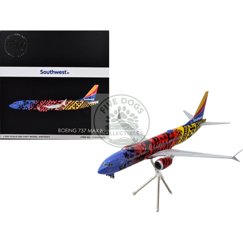 boeing 737 max 8 commercial aircraft "southwest airlines imua one" (n8710m) hawaiian graphics "gemini 200" series 1/200 diecast model airplane by geminijets