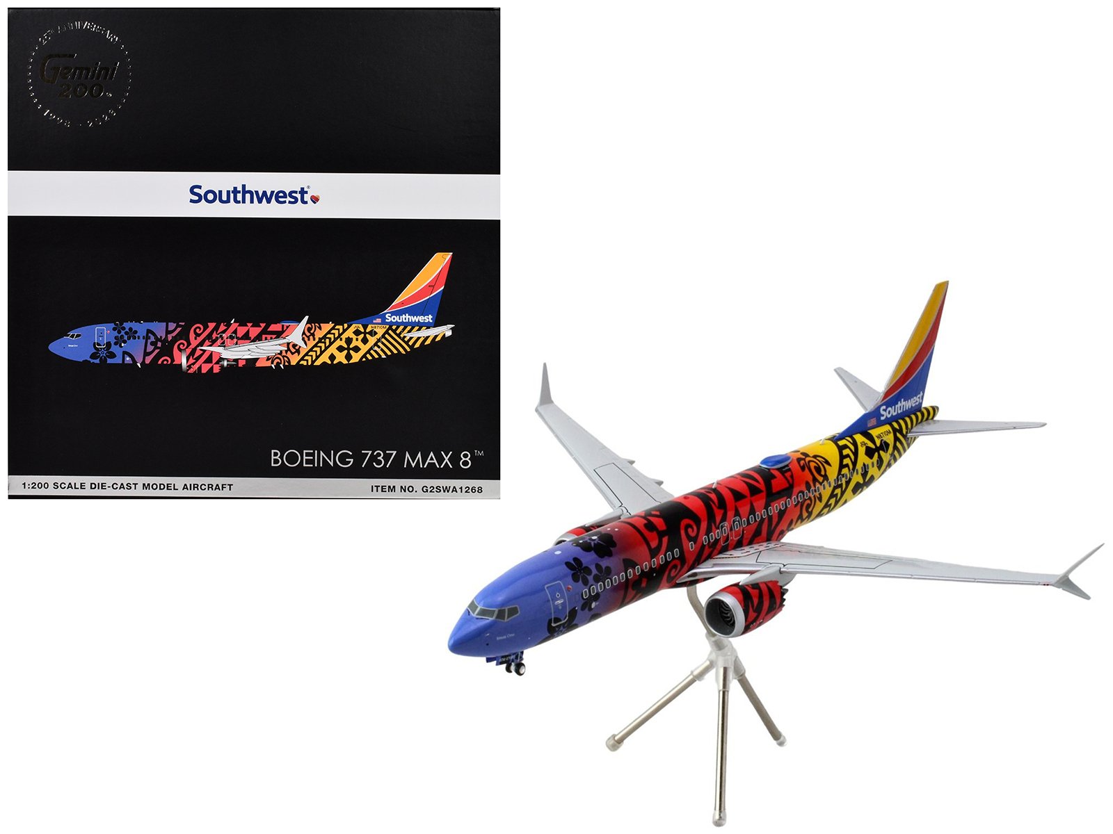 boeing 737 max 8 commercial aircraft "southwest airlines imua one" (n8710m) hawaiian graphics "gemini 200" series 1/200 diecast model airplane by geminijets boeing 737 max 8 commercial aircraft "southwest airlines imua one" (n8710m) hawaiian graphics "gemini 200" series 1/200 diecast model airplane by geminijets